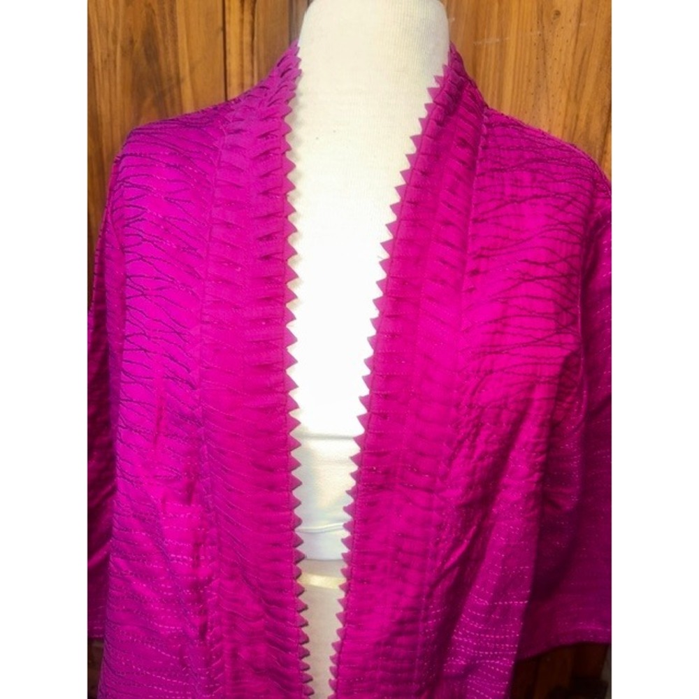Chicos Magenta Pink Embroidered Open Front Jacket Zig Zag Trim Size 2 L XL - Picture 2 of 5